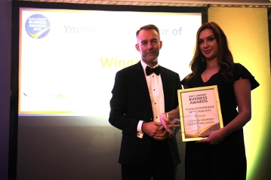 Susanna Waumsley being presented with Young Entrepreneur of the Year - presented by Rob Barlow, East Lindsey District Council Chief Executive