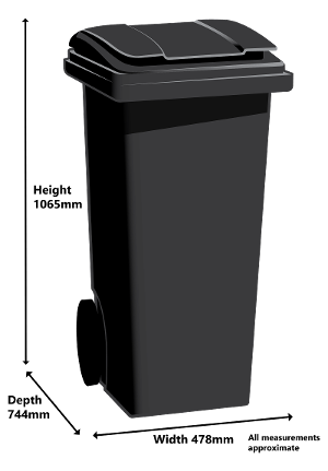 Black domestic waste bin 180 litre